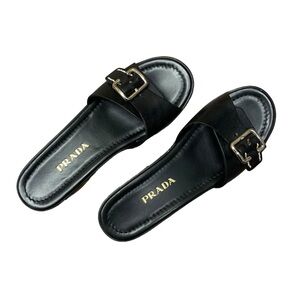 Prada black leather wood clog with buckle size 37